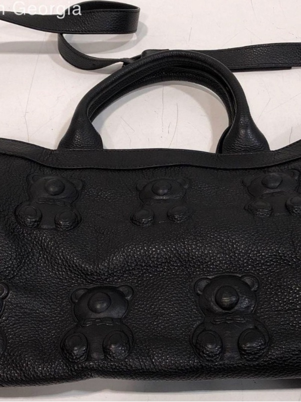 Black Leather Embossed Teddy Women's Tote Bag